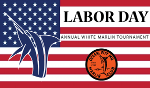 american flag with white marlin for labor day tournament