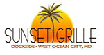 Sunset Grille logo with a plam tree in the middle