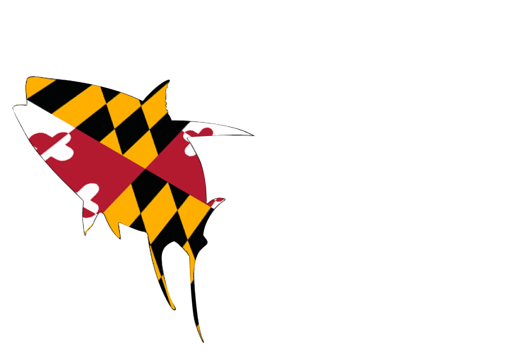OC Tuna Tournament text next to a Maryland flag shaped like a tuna